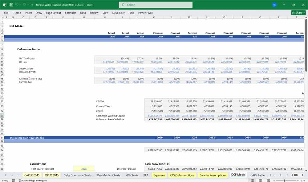 Mineral Water DCF Financial Model Excel Template