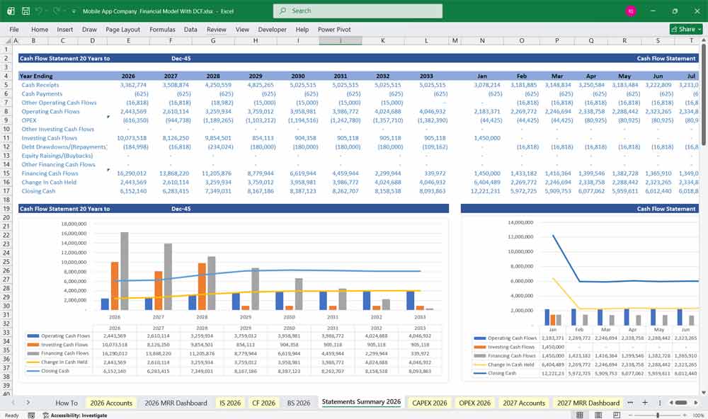 Mobile App DCF Financial Model Excel Download