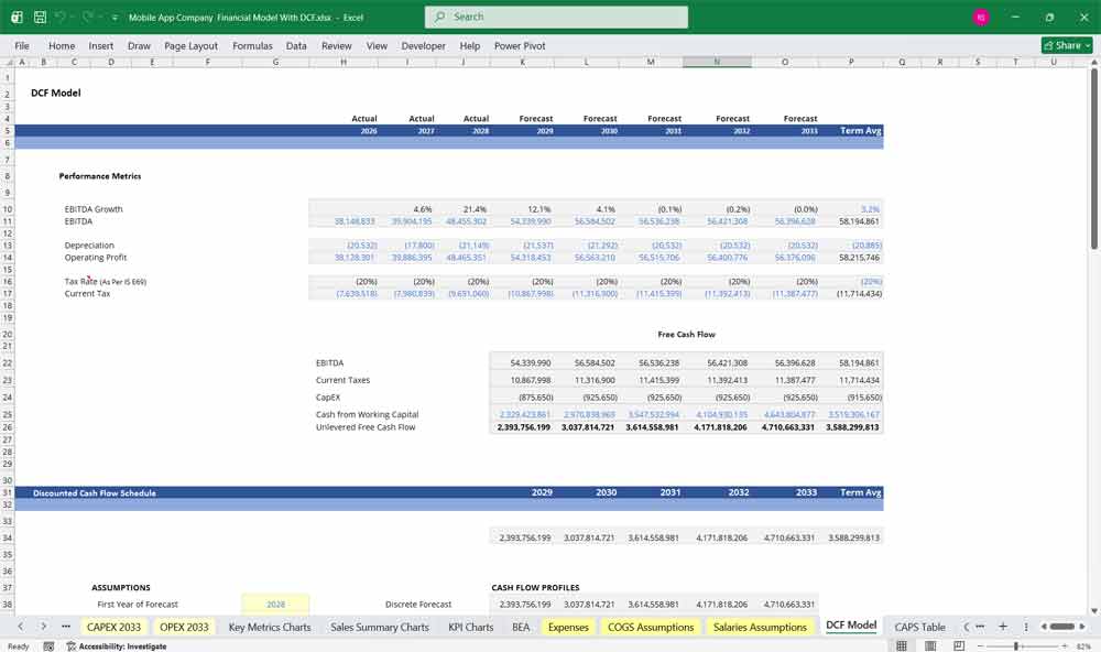 Mobile App Company DCF Financial Model Excel Template Excel xls