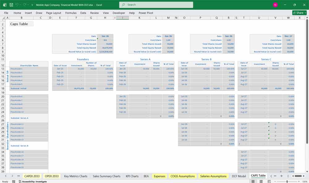 Mobile App Company DCF Financial Model Excel Template