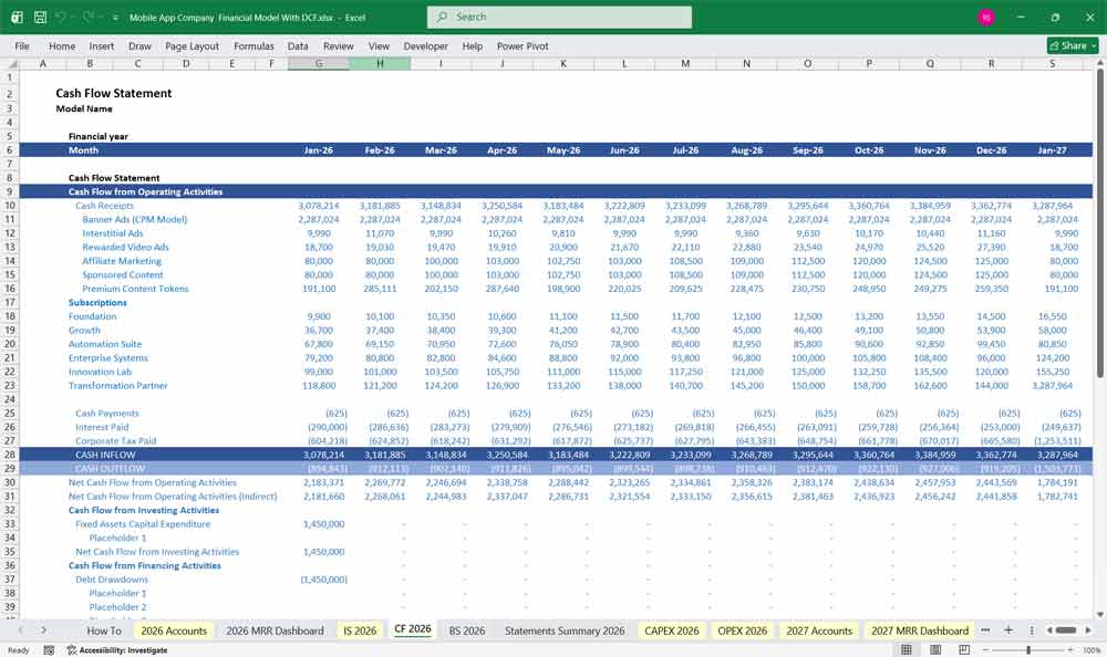 Mobile App DCF Model Template