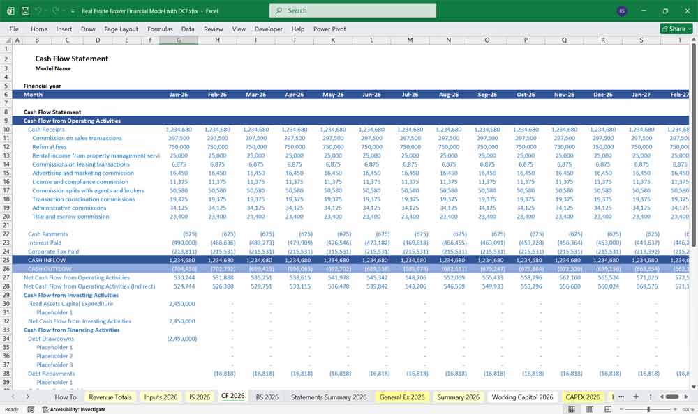 Real Estate Broker DCF Financial Model Excel Template