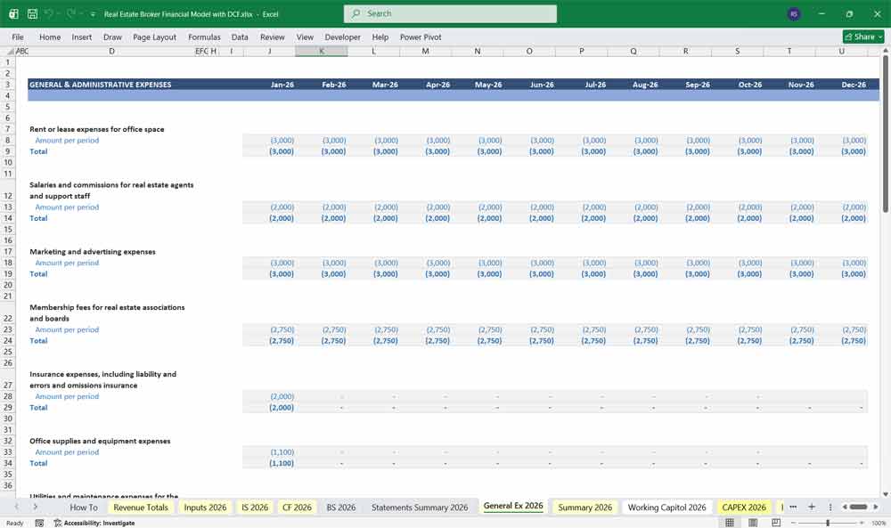 Real Estate Broker DCF WACC Financial Model Excel Template