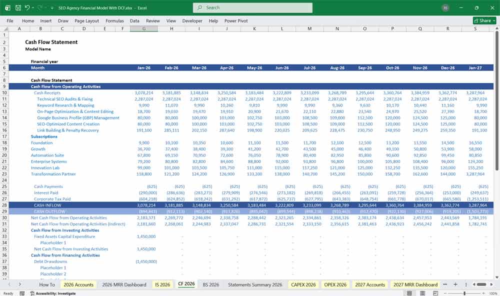 SEO Agency DCF Financial Model Excel