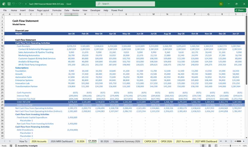 SaaS CRM DCF Financial Model Template Excel