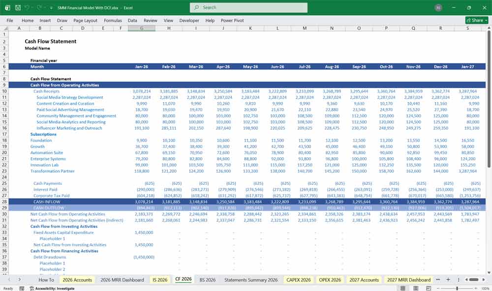 Social Media Marketing Agency DCF Model Excel