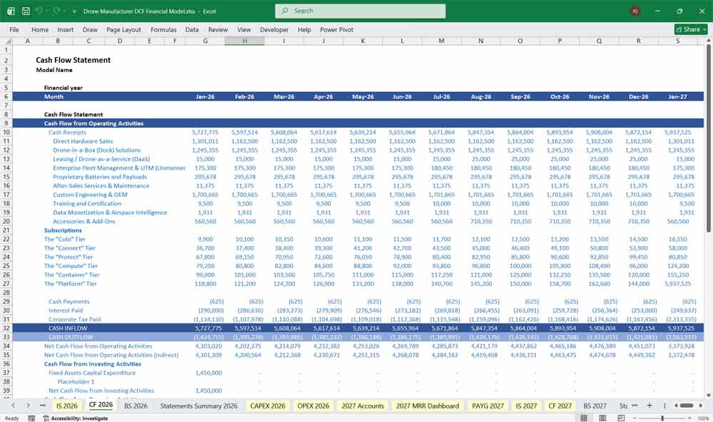 Drone Manufacturer DCF Financial Model Template Excel