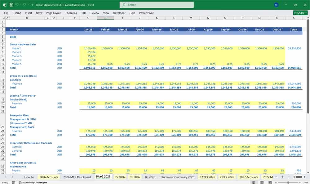 Drone-Manufacturer-DCF-Financial Model Template