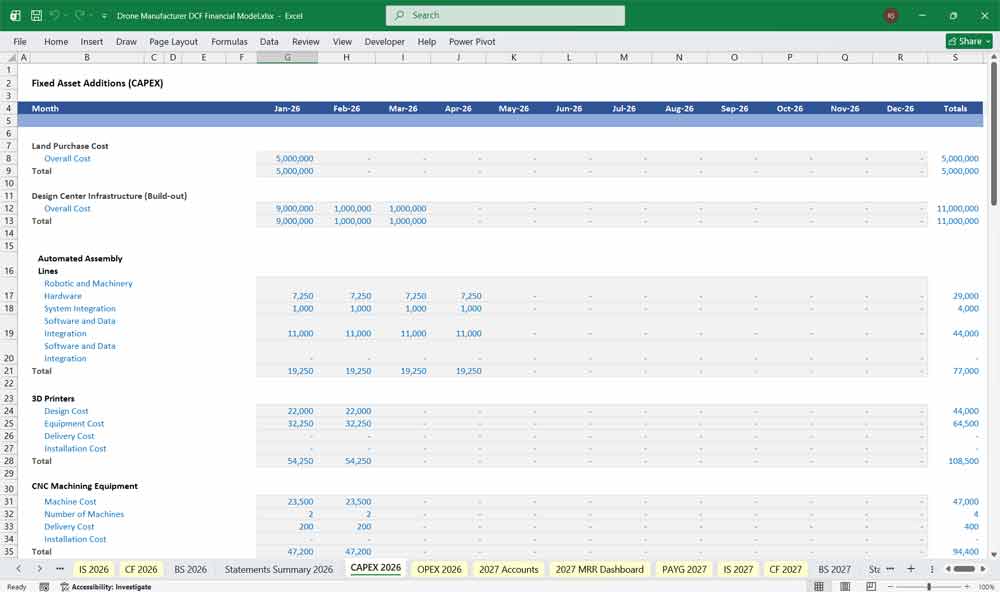 Drone Manufacturing Financial Model Template (2026 Excel)