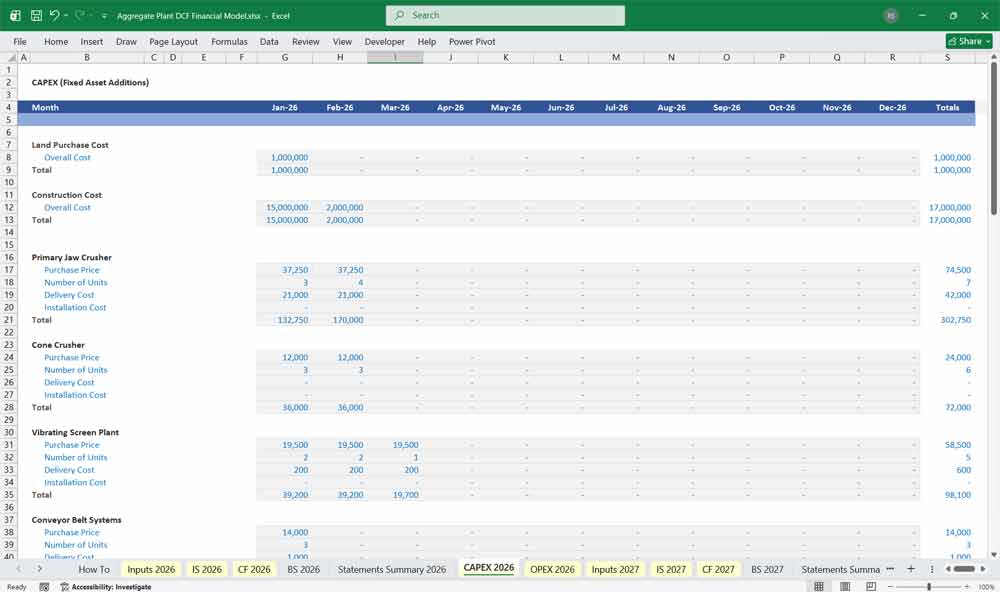 Aggregate Plant DCF Financial Model Excel Template