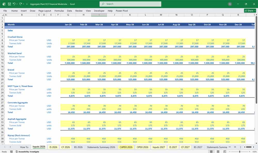 Aggregate Plant Financial Model Excel