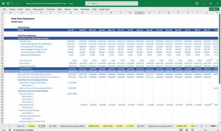 Interior Design DCF Financial Model Excel Template | AllFinancialModels
