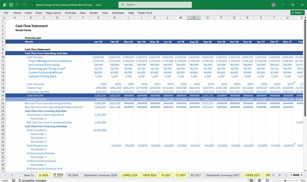 Interior Design DCF Model Excel Template Download