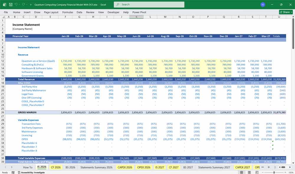 Quantum Computing Financial Model With DCF Excel
