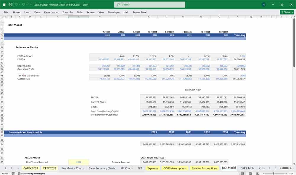 SaaS Startup DCF Model Template Pre Seed SaaS