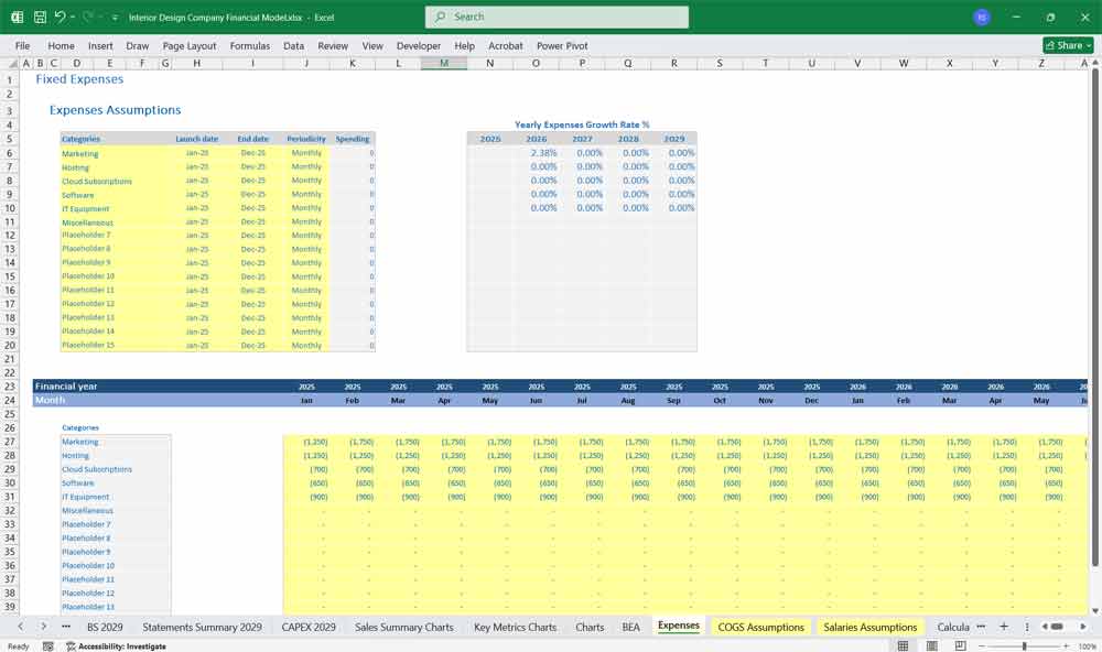 Interior Design DCF Excel Financial Model
