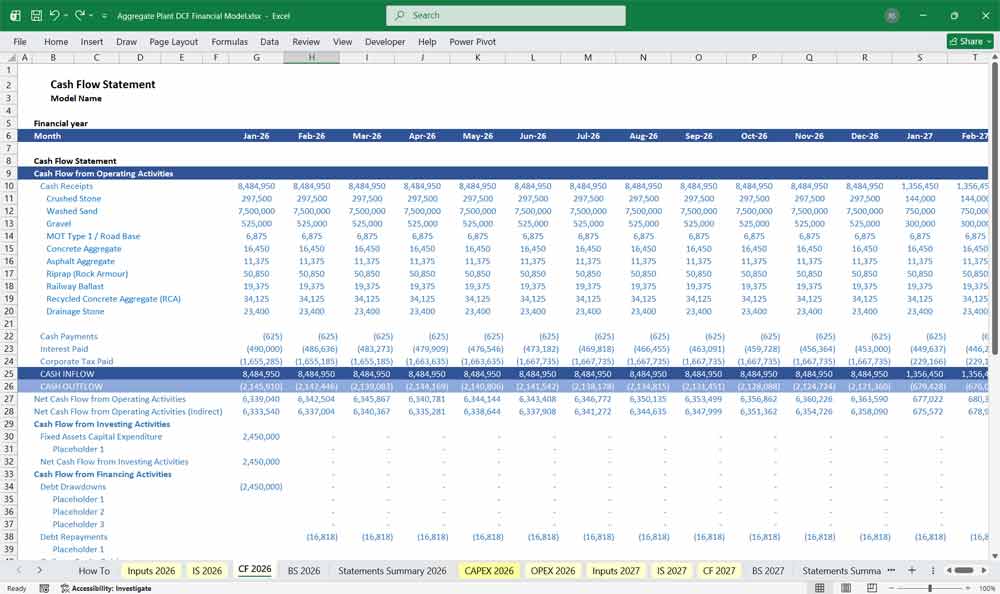 Aggregate Plant Financial Model Excel Template
