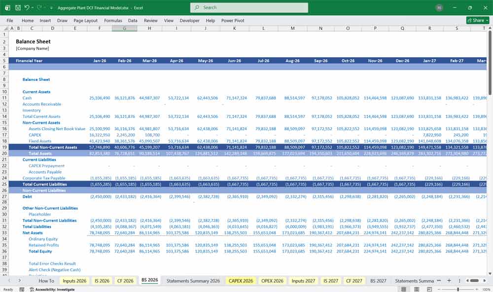 Aggregate Plant Financial Model Excel Template