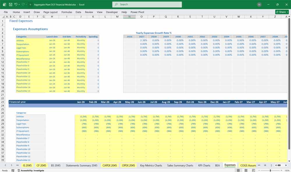 Aggregate Plant Discounted Cash Flow Model Excel Template