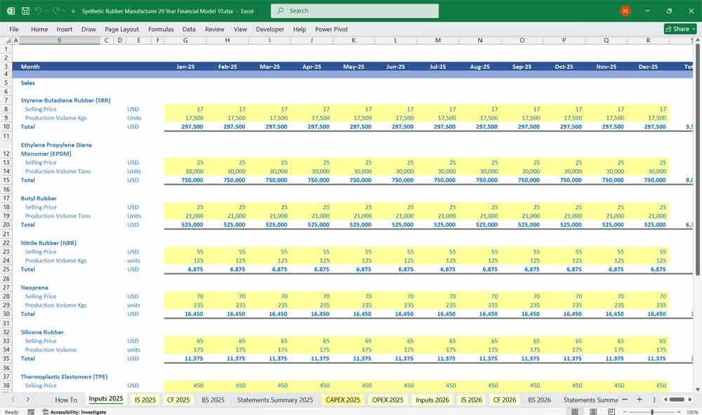 Synthetic Rubber Manufacturer DCF Model Excel Template