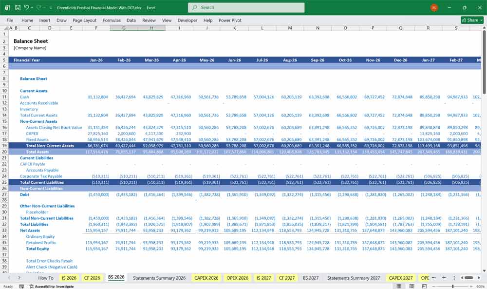 Greenfields Feedlot Financial Model Template Excel