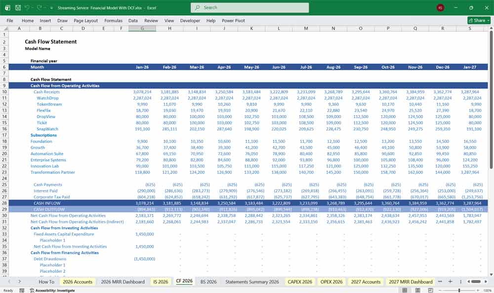 Streaming Company DCF Financial Model Excel