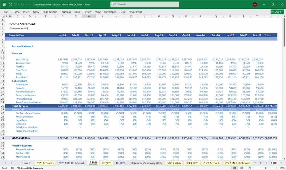 Streaming Company DCF Financial Model