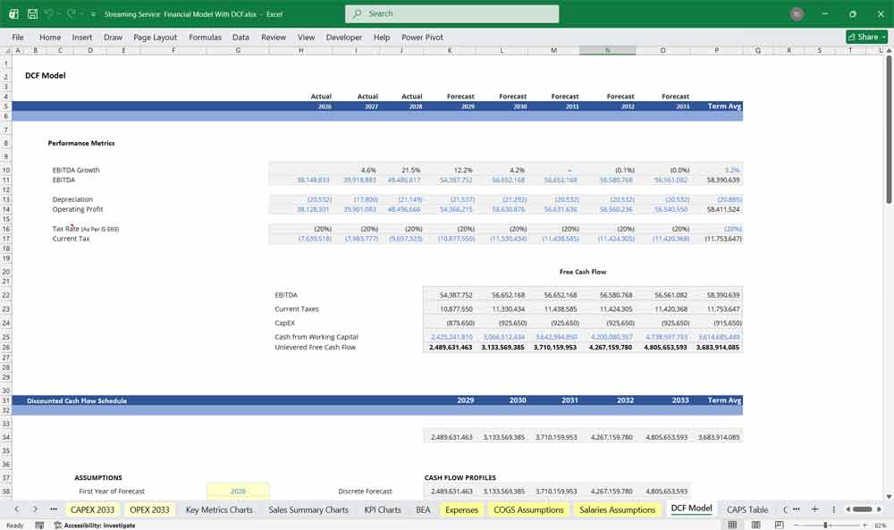 Streaming Service DCF Financial Model