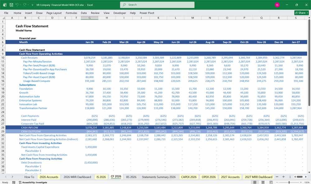 Virtual Reality DCF Financial Model Template