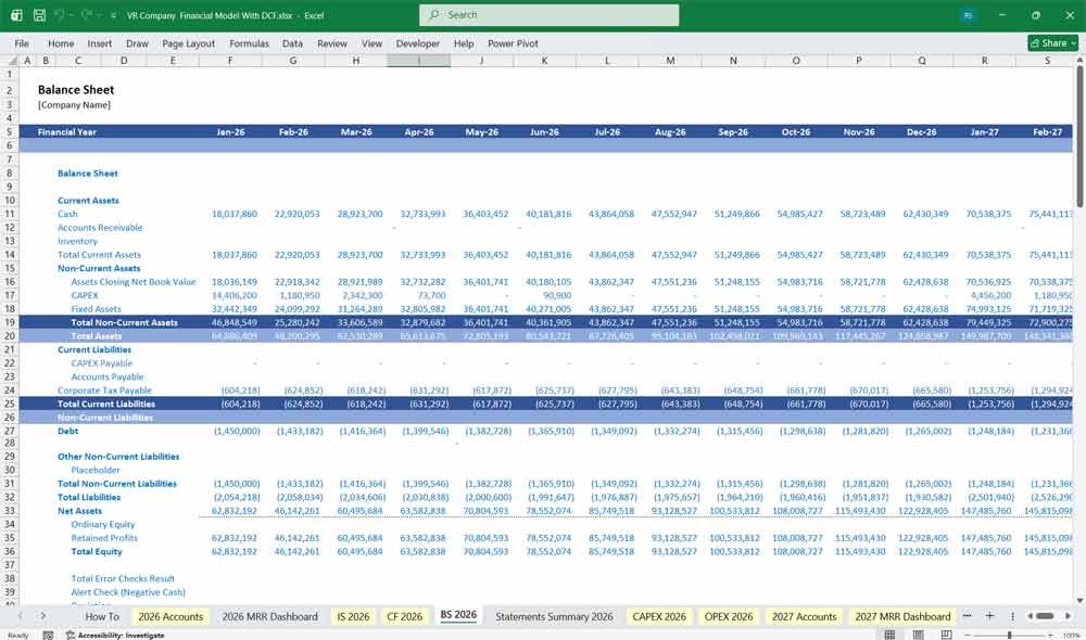Virtual Reality DCF Financial Model Template Excel