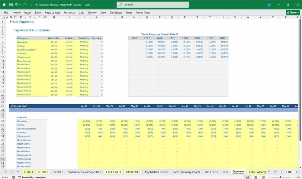 Virtual Reality Software DCF Financial Model