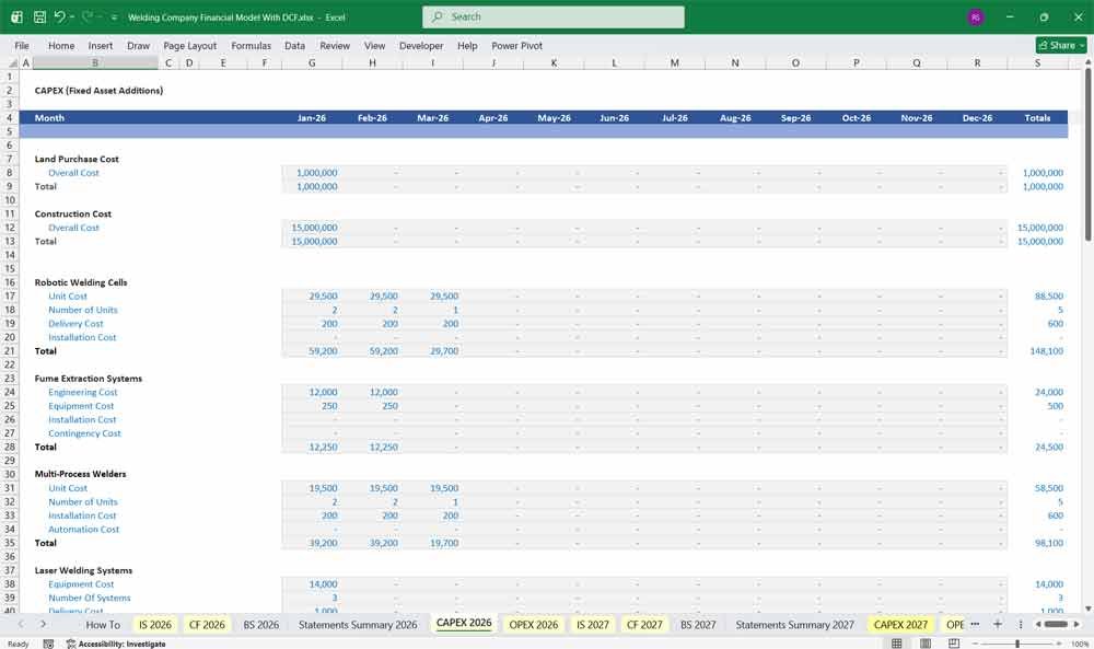 Welding Company DCF Financial Model Excel