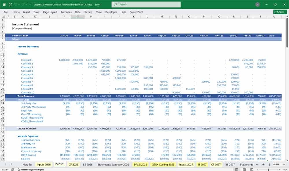 Logistics Company Financial Model Excel Template