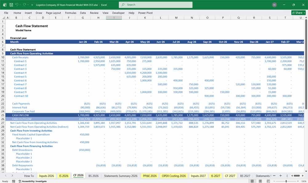 Logistics Company DCF Financial Model Excel Template