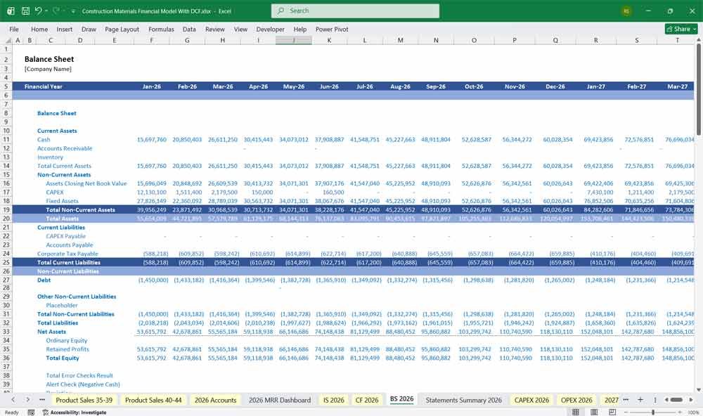 Construction Materials DCF Financial Model Excel Template