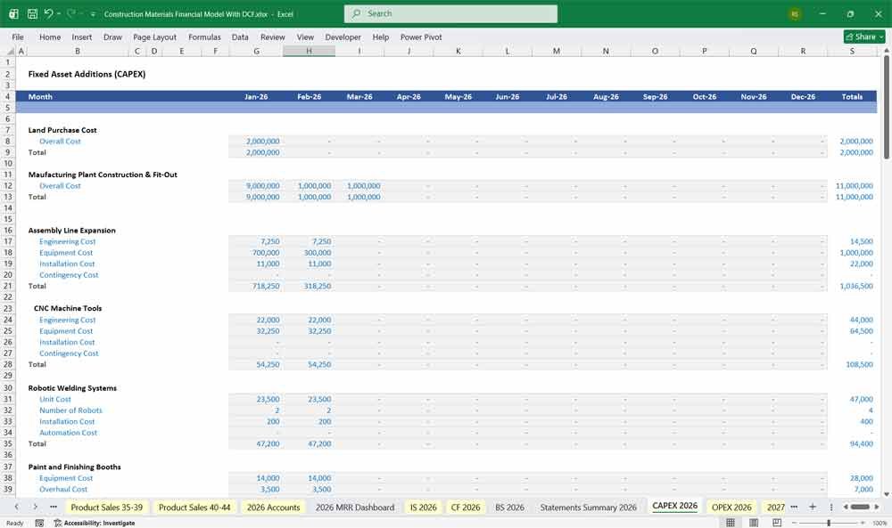 Construction Materials DCF Model Excel Template