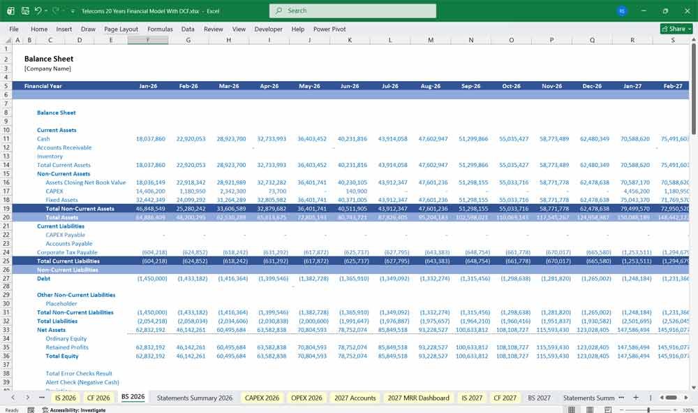 Telecoms DCF Financial Model Template Excel