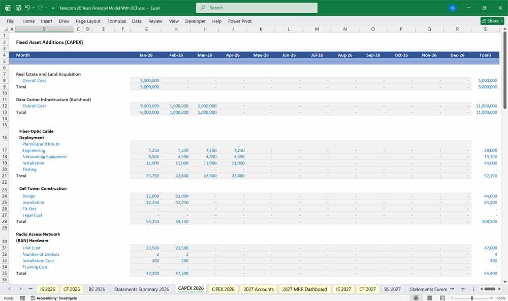 Telecoms DCF Model Template Excel
