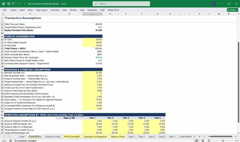 Mergers & Acquisitions Financial Model