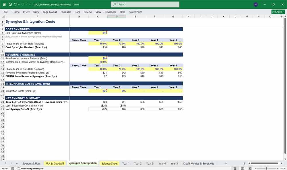 M&A Financial Model Template Excel