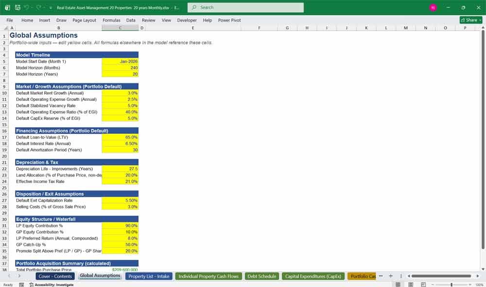 Real Estate Asset Management Financial Model Template