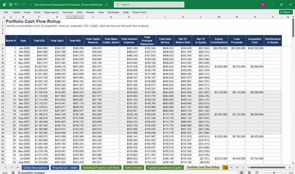 Real Estate Management Portfolio Cash Flow Template