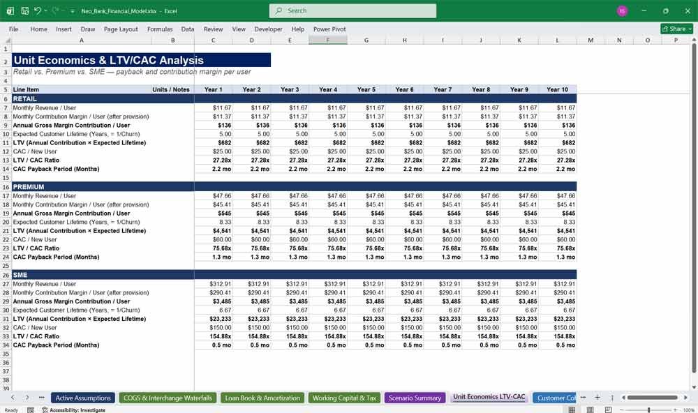 Neo Bank Financial Economics Model