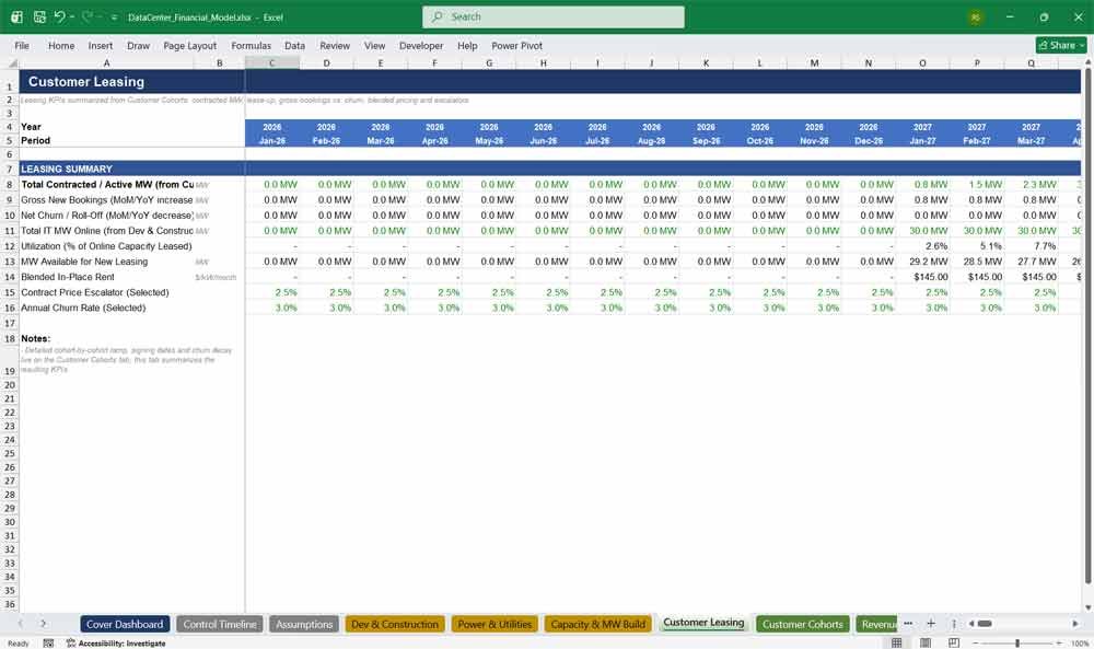 Data Centre Financial Model Template Excel