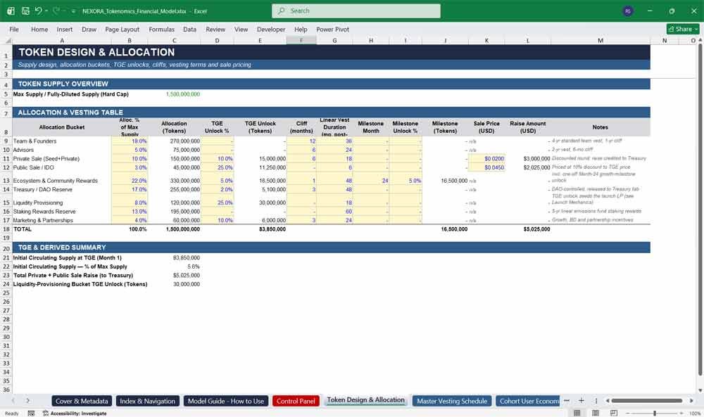 Tokenomics & Web3 Token Launch Financial Model Template