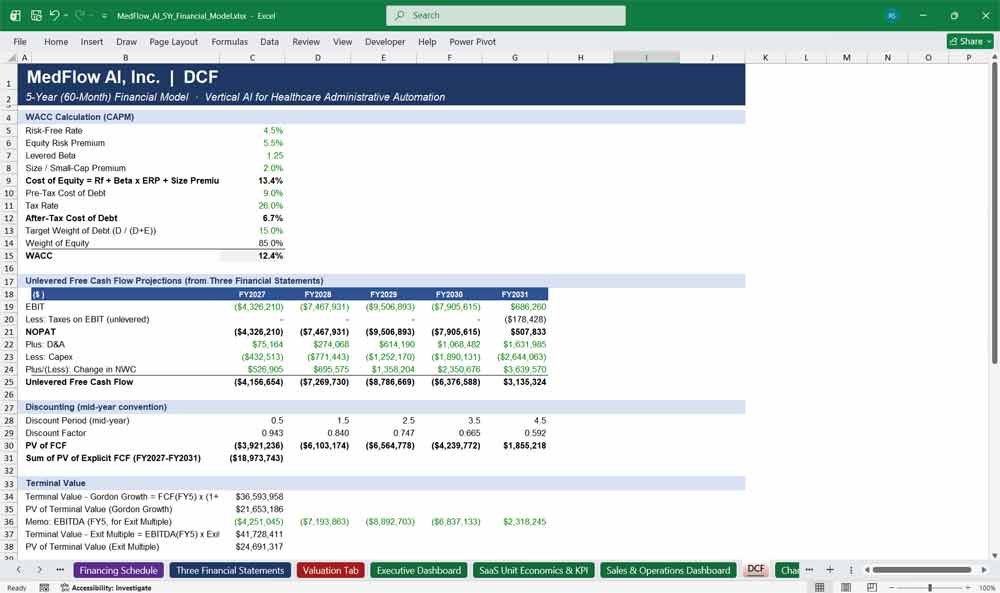 Vertical AI SaaS DCF Financial Model Template