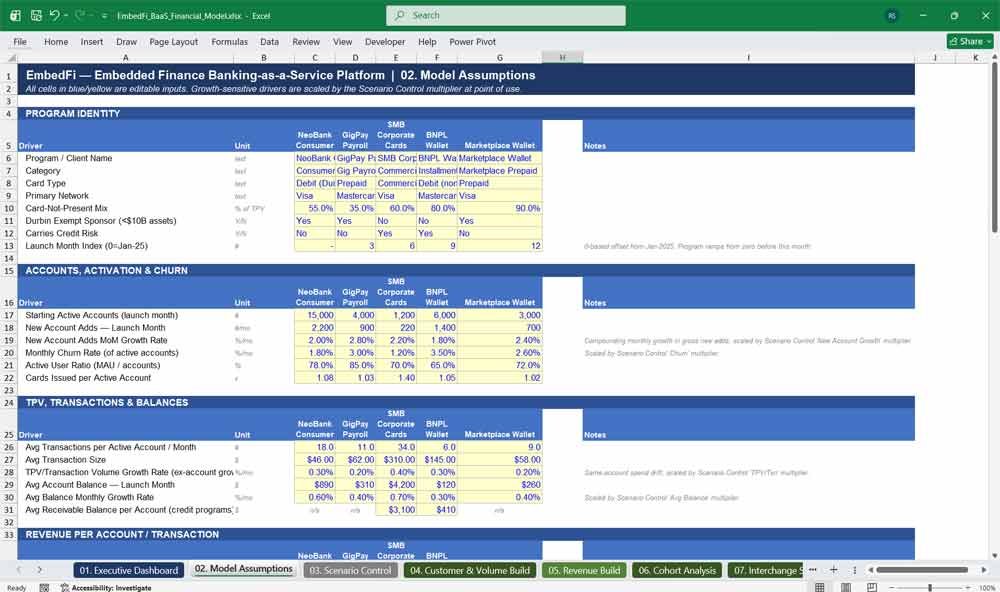 Embedded Finance Platform Financial Model Template