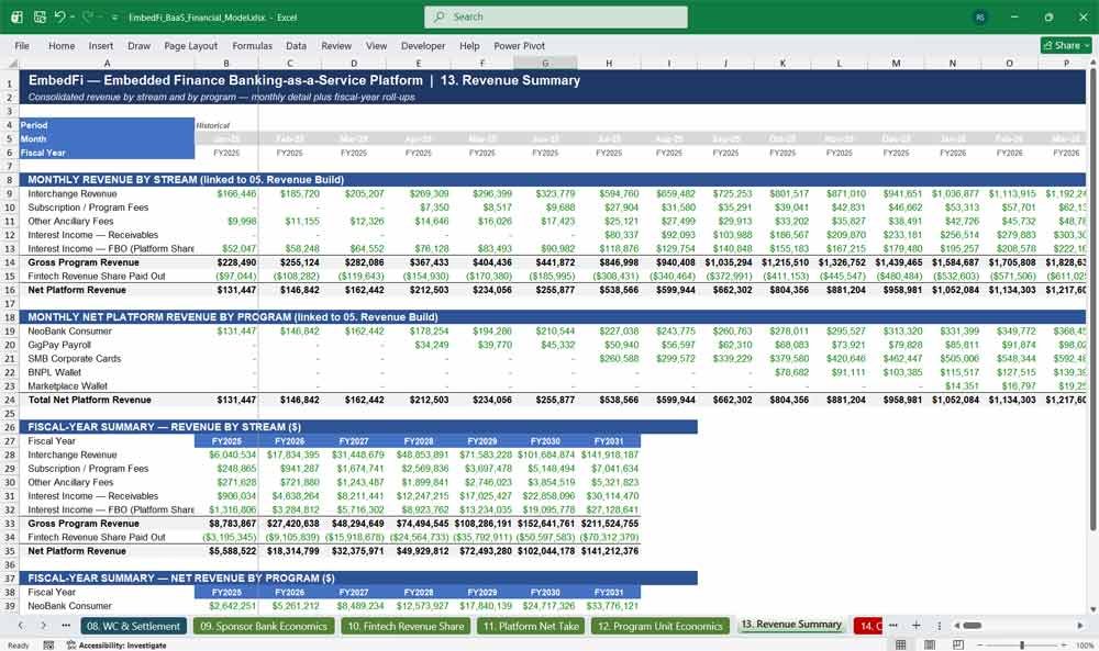 Embedded Finance Platform Financial Model Excel