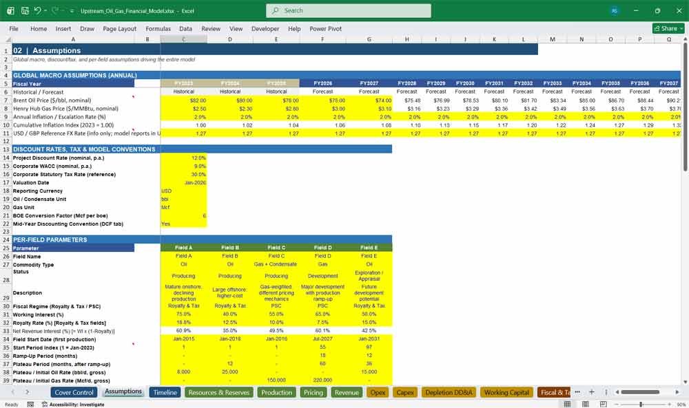Upstream Oil & Gas Financial Model Template