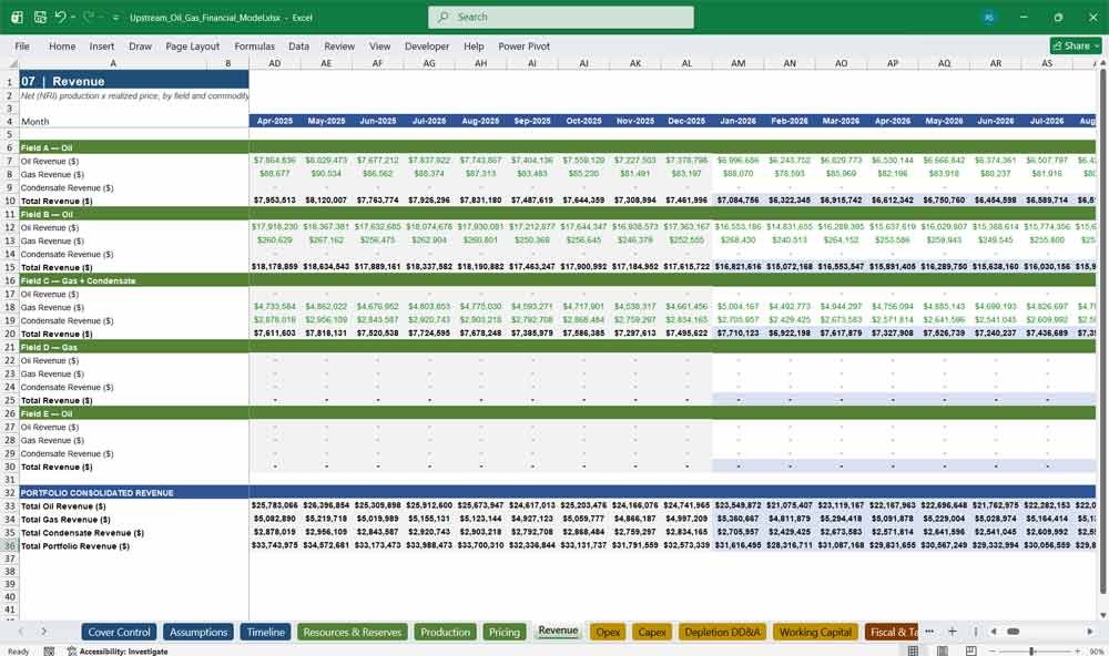 Upstream Oil & Gas Production Template Excel